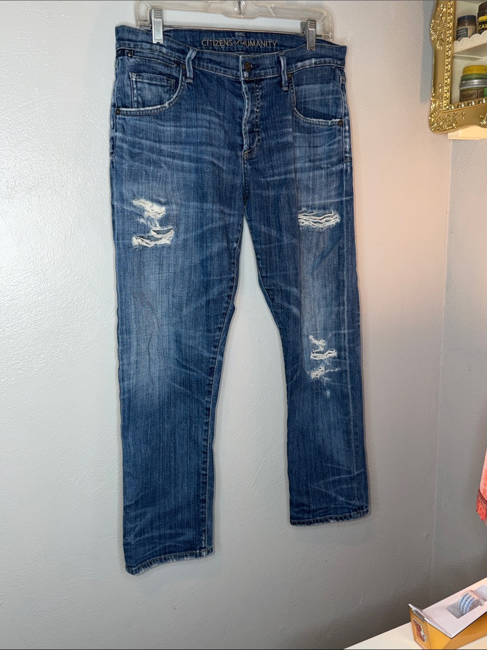 Citizens of Humanity Dylan Blue Distressed Jeans Cropped Boyfriend Fit